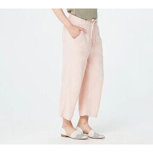 Denim & Co Naturals Pants Womens Sz LP Crop Linen Blend Wide Leg Petites Beach